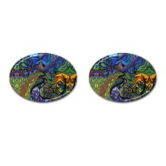 Psychedelic Digital Art Artwork Landscape Colorful Cufflinks (oval) by Bedest