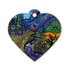 Psychedelic Digital Art Artwork Landscape Colorful Dog Tag Heart (two Sides) by Bedest