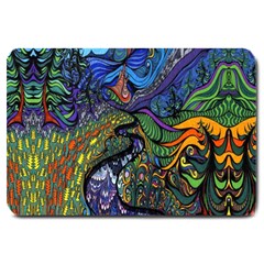 Psychedelic Digital Art Artwork Landscape Colorful Large Doormat by Bedest