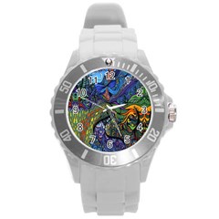 Psychedelic Digital Art Artwork Landscape Colorful Round Plastic Sport Watch (l) by Bedest