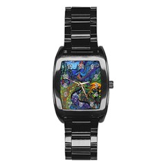 Psychedelic Digital Art Artwork Landscape Colorful Stainless Steel Barrel Watch by Bedest