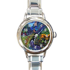 Psychedelic Digital Art Artwork Landscape Colorful Round Italian Charm Watch by Bedest