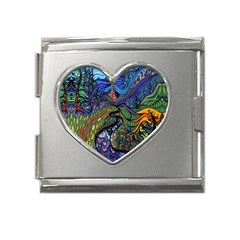 Psychedelic Digital Art Artwork Landscape Colorful Mega Link Heart Italian Charm (18mm) by Bedest