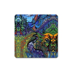 Psychedelic Digital Art Artwork Landscape Colorful Square Magnet by Bedest