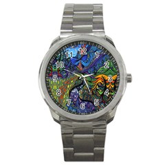 Psychedelic Digital Art Artwork Landscape Colorful Sport Metal Watch by Bedest