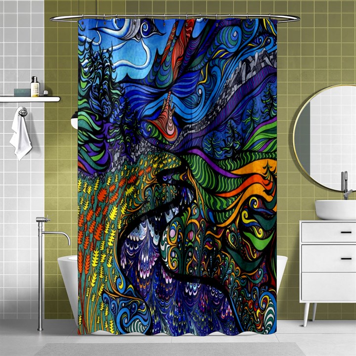 Psychedelic Digital Art Artwork Landscape Colorful Shower Curtain 48  x 72  (Small) 