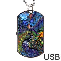 Psychedelic Digital Art Artwork Landscape Colorful Dog Tag Usb Flash (two Sides) by Bedest