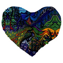 Psychedelic Digital Art Artwork Landscape Colorful Large 19  Premium Flano Heart Shape Cushions by Bedest