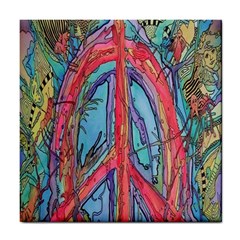 Artistic Psychedelic Hippie Peace Sign Trippy Tile Coaster by Bedest