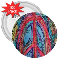 Artistic Psychedelic Hippie Peace Sign Trippy 3  Buttons (100 Pack)  by Bedest