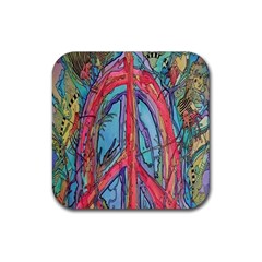 Artistic Psychedelic Hippie Peace Sign Trippy Rubber Coaster (square) by Bedest