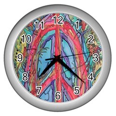 Artistic Psychedelic Hippie Peace Sign Trippy Wall Clock (silver) by Bedest