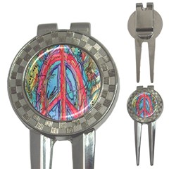 Artistic Psychedelic Hippie Peace Sign Trippy 3-in-1 Golf Divots by Bedest