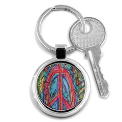 Artistic Psychedelic Hippie Peace Sign Trippy Key Chain (round) by Bedest