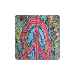 Artistic Psychedelic Hippie Peace Sign Trippy Square Magnet by Bedest