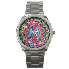 Artistic Psychedelic Hippie Peace Sign Trippy Sport Metal Watch by Bedest