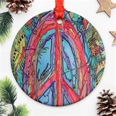 Artistic Psychedelic Hippie Peace Sign Trippy Round Ornament (two Sides)