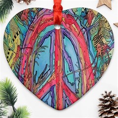 Artistic Psychedelic Hippie Peace Sign Trippy Heart Ornament (two Sides)