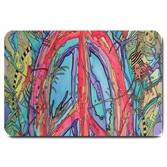 Artistic Psychedelic Hippie Peace Sign Trippy Large Doormat by Bedest