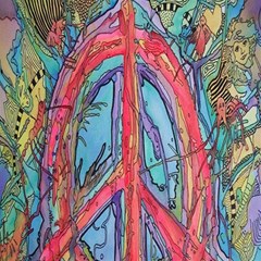 Artistic Psychedelic Hippie Peace Sign Trippy Play Mat (square) by Bedest