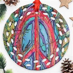 Artistic Psychedelic Hippie Peace Sign Trippy Ornament (round Filigree)