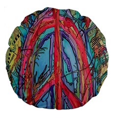 Artistic Psychedelic Hippie Peace Sign Trippy Large 18  Premium Round Cushions by Bedest