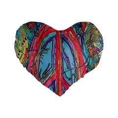 Artistic Psychedelic Hippie Peace Sign Trippy Standard 16  Premium Heart Shape Cushions by Bedest