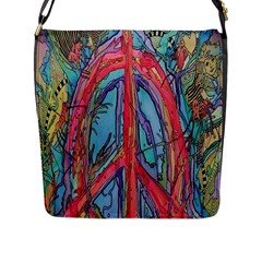 Artistic Psychedelic Hippie Peace Sign Trippy Flap Closure Messenger Bag (l) by Bedest