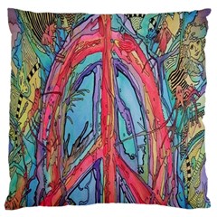 Artistic Psychedelic Hippie Peace Sign Trippy Large Premium Plush Fleece Cushion Case (one Side) by Bedest