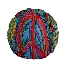 Artistic Psychedelic Hippie Peace Sign Trippy Standard 15  Premium Flano Round Cushions by Bedest