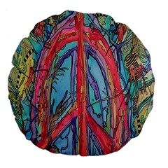 Artistic Psychedelic Hippie Peace Sign Trippy Large 18  Premium Flano Round Cushions by Bedest