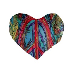 Artistic Psychedelic Hippie Peace Sign Trippy Standard 16  Premium Flano Heart Shape Cushions by Bedest