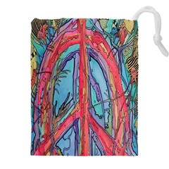 Artistic Psychedelic Hippie Peace Sign Trippy Drawstring Pouch (5xl) by Bedest