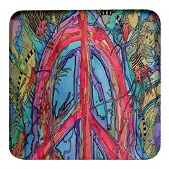 Artistic Psychedelic Hippie Peace Sign Trippy Square Glass Fridge Magnet (4 Pack) by Bedest