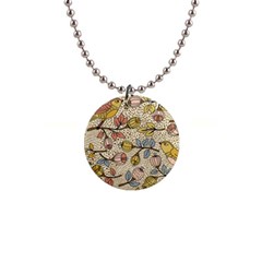 Seamless Pattern With Flower Bird 1  Button Necklace by Bedest