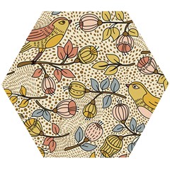 Seamless Pattern With Flower Bird Wooden Puzzle Hexagon by Bedest