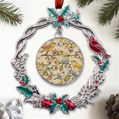 Seamless Pattern With Flower Bird Metal X mas Wreath Holly Leaf Ornament