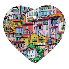 Menton Old Town France Heart Ornament (two Sides) by Bedest