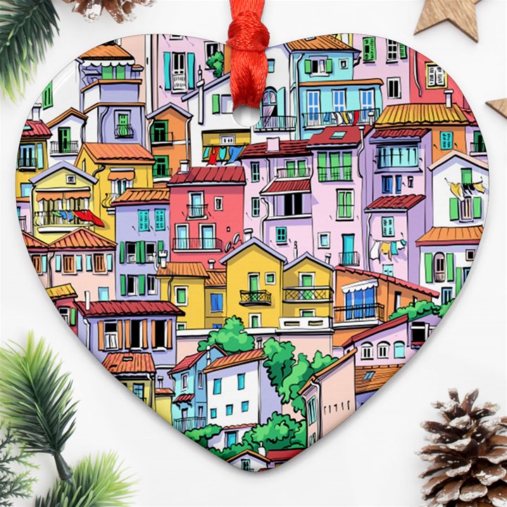 Menton Old Town France Heart Ornament (Two Sides)