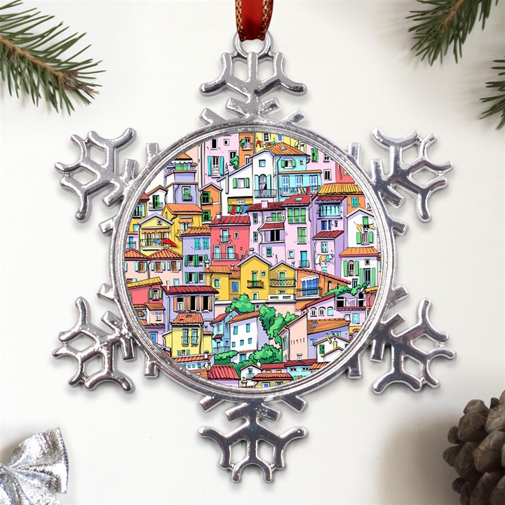 Menton Old Town France Metal Large Snowflake Ornament