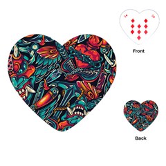 Vintage Tattoos Colorful Seamless Pattern Playing Cards Single Design (heart)