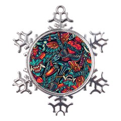 Vintage Tattoos Colorful Seamless Pattern Metal Large Snowflake Ornament