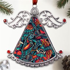 Vintage Tattoos Colorful Seamless Pattern Metal Angel With Crystal Ornament