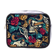 Vintage Art Tattoos Colorful Seamless Pattern Mini Toiletries Bag (one Side)