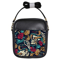 Vintage Art Tattoos Colorful Seamless Pattern Girls Sling Bag