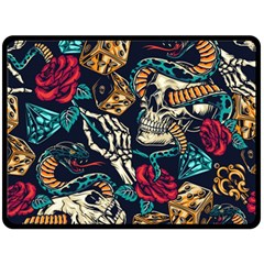 Vintage Art Tattoos Colorful Seamless Pattern Fleece Blanket (Large)