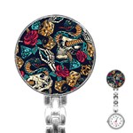 Vintage Art Tattoos Colorful Seamless Pattern Stainless Steel Nurses Watch Front