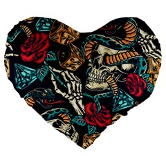 Vintage Art Tattoos Colorful Seamless Pattern Large 19  Premium Flano Heart Shape Cushions