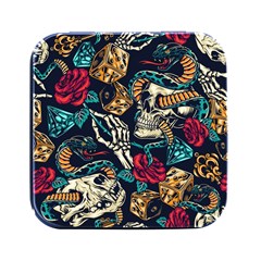 Vintage Art Tattoos Colorful Seamless Pattern Square Metal Box (Black)