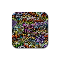 Graffiti Word Seamless Pattern Rubber Coaster (square) by Bedest